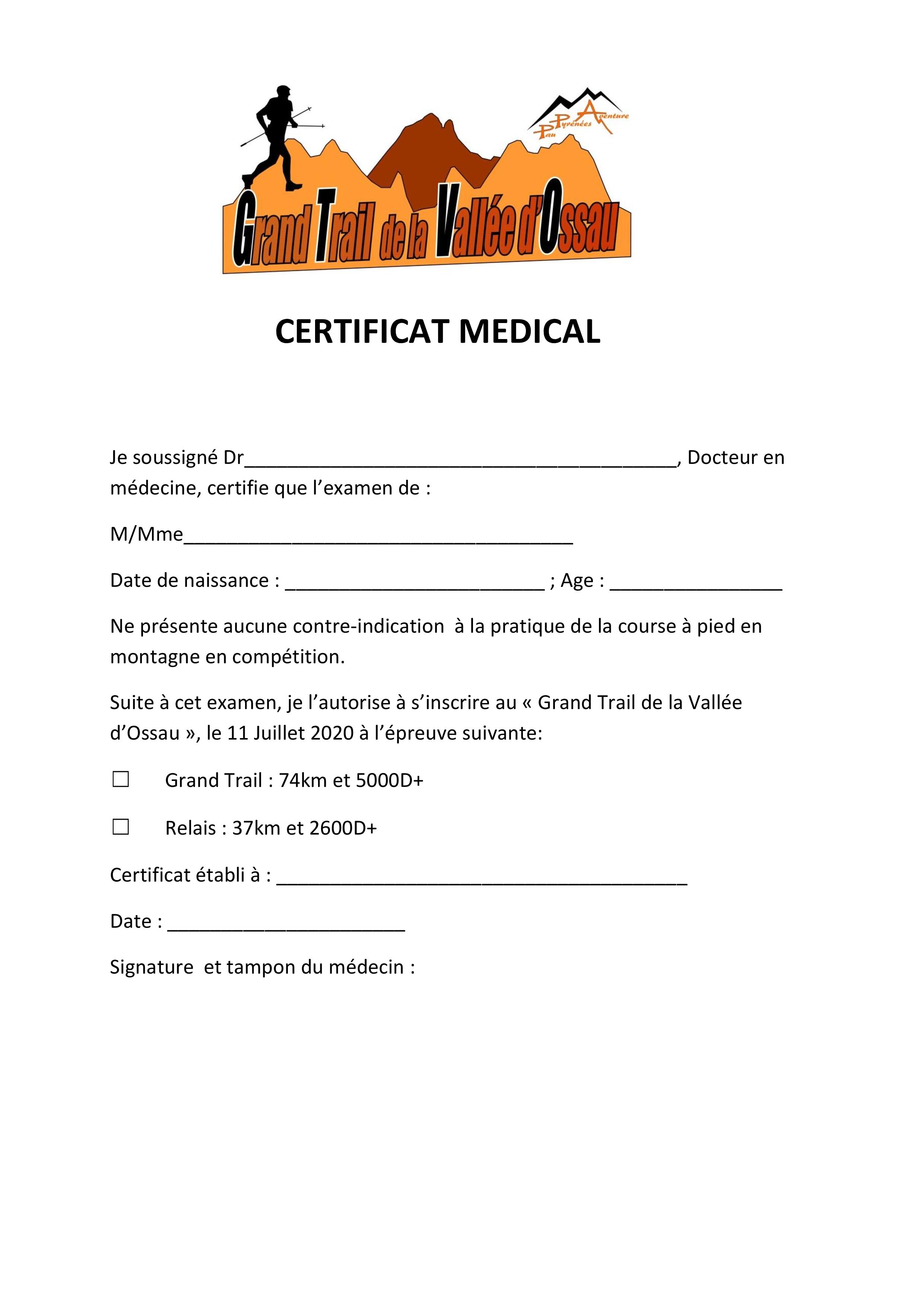 Modèle Certificat Médical Gtvo